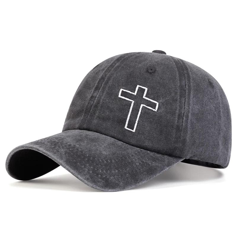 

Unisex Side Cross Embroidery Wash Baseball Caps Spring and Autumn Outdoor Adjustable Casual Hats Sunscreen Hat Sports Cap темно серый
