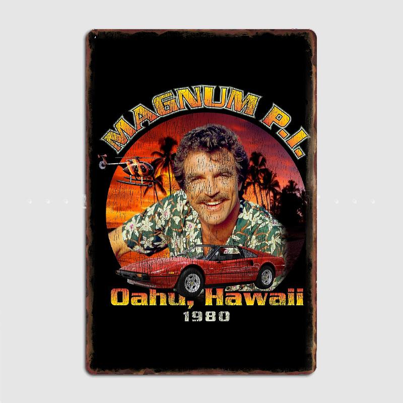 Thomas Magnum PI Retro 1980 Poster Poster Metallico Segno per Pub Garage Club Bar Decorazione Parete Interna Decorazione Casa