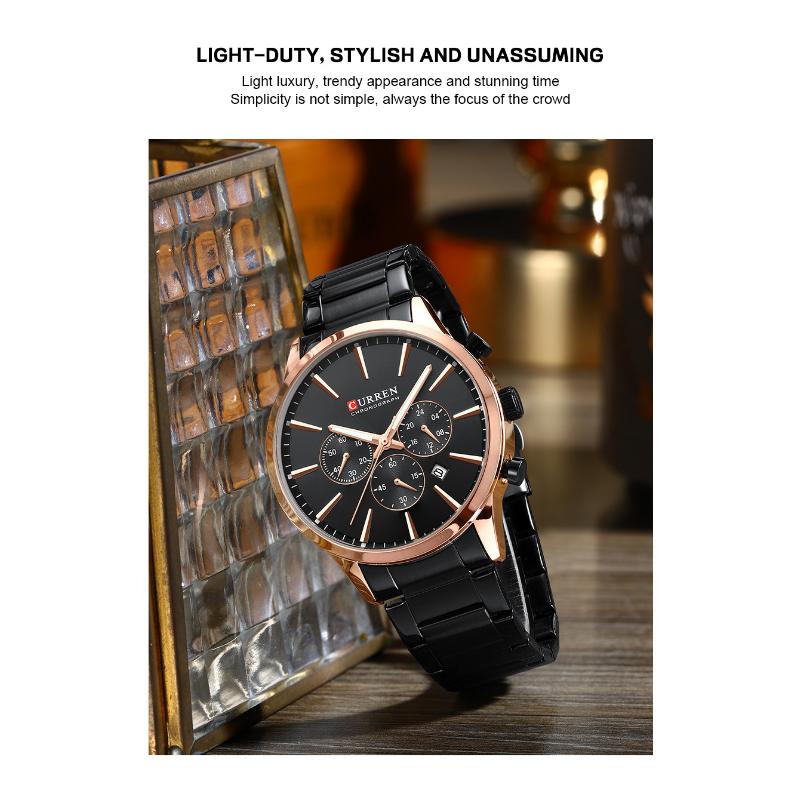 CURREN Neue Top-Herrenuhr mit Stahlgürtel, sechs Nadeln, Chronograph, Quarzuhr, Kalender, 24-Stunden-Anzeige