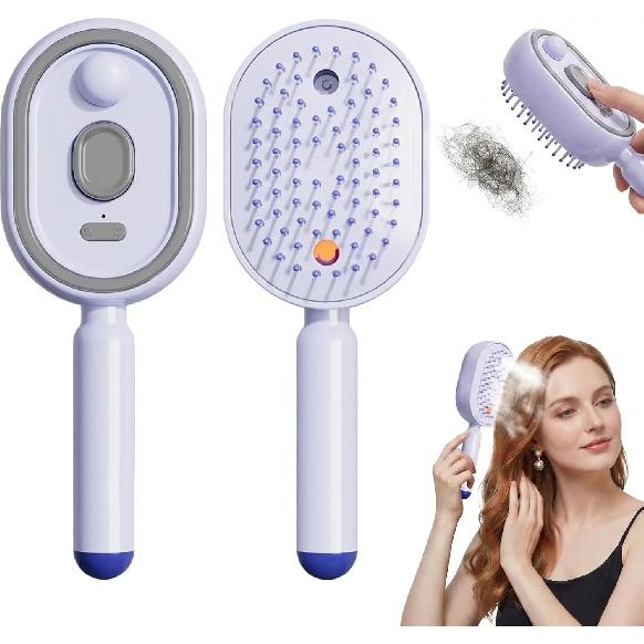 2026 Electric Steaming Hair Straightener Brush Electric Spray Air Cushion Massage Hair Brush Rechargeable Detangling Steam Brush