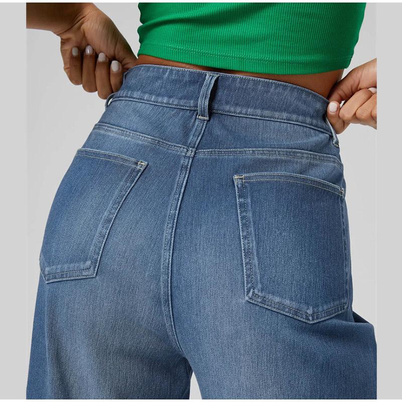 Fashionable High Waist Straight Leg Jeans Women's Solid Color Casual Wide Leg Pants Cuffed Loose Fit Denim Trousers 2025 Spring Autumn