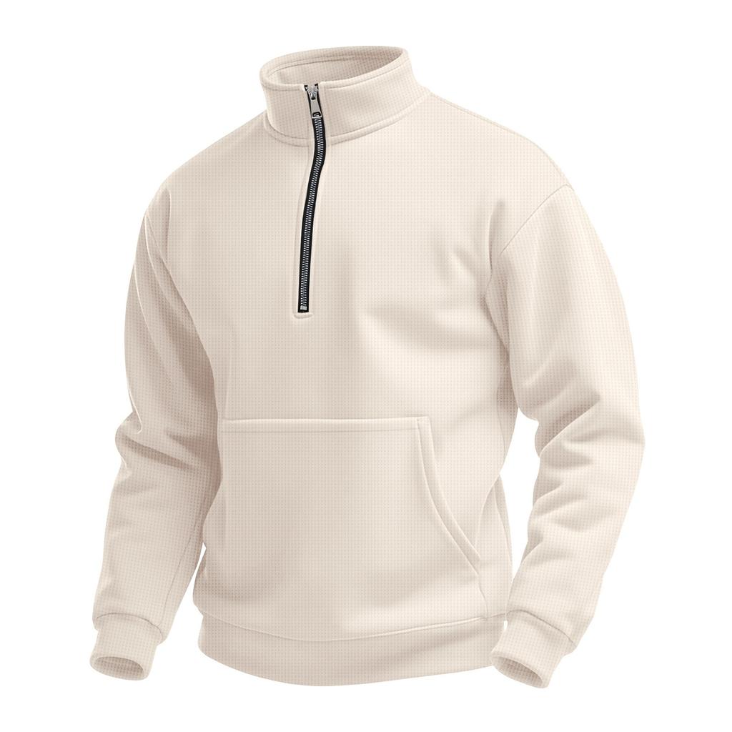 Men's Casual Outdoor High Neck Half Zip Pocket Pullover Long Sleeved Top