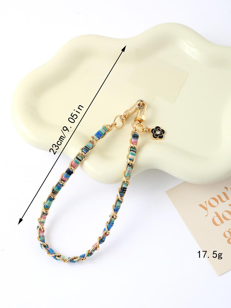 Multi Colored Small Fragrant Style Hand Woven Painted Cloth Strip Versatile Mobile Phone Chain Pendant With Transparent Card