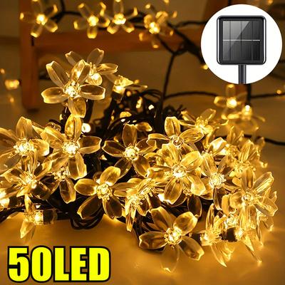 50led Solar Cherry Blossom Lights 8 Mode Lighting Waterproof Garden Lawn Passage Decorative Festival Outdoor Christmas Lighting Decor