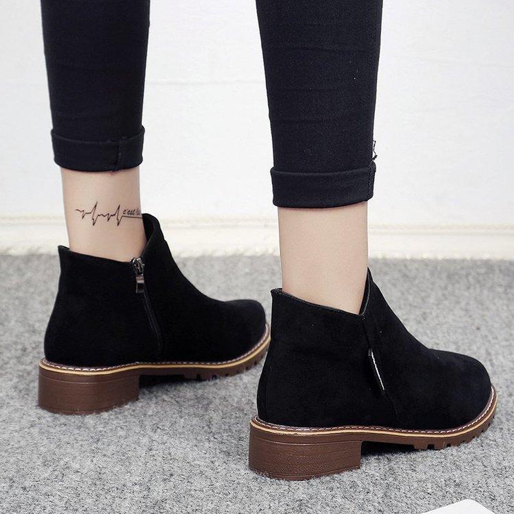 Complete four colors, all velvet side zipper round head suede low heel square heel fashion boots suede rubber short tube super