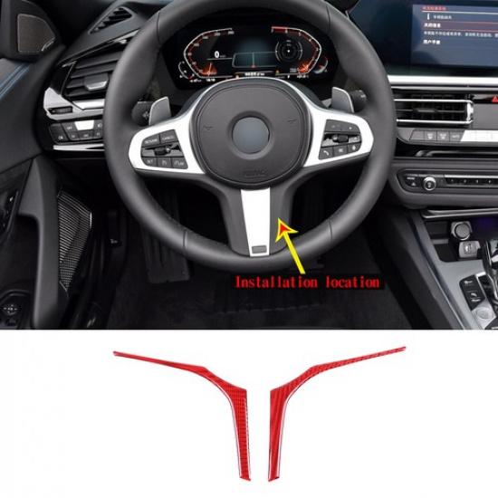 Red Carbon Fiber Steering Wheel Cover Trim For BMW Z4 2017-