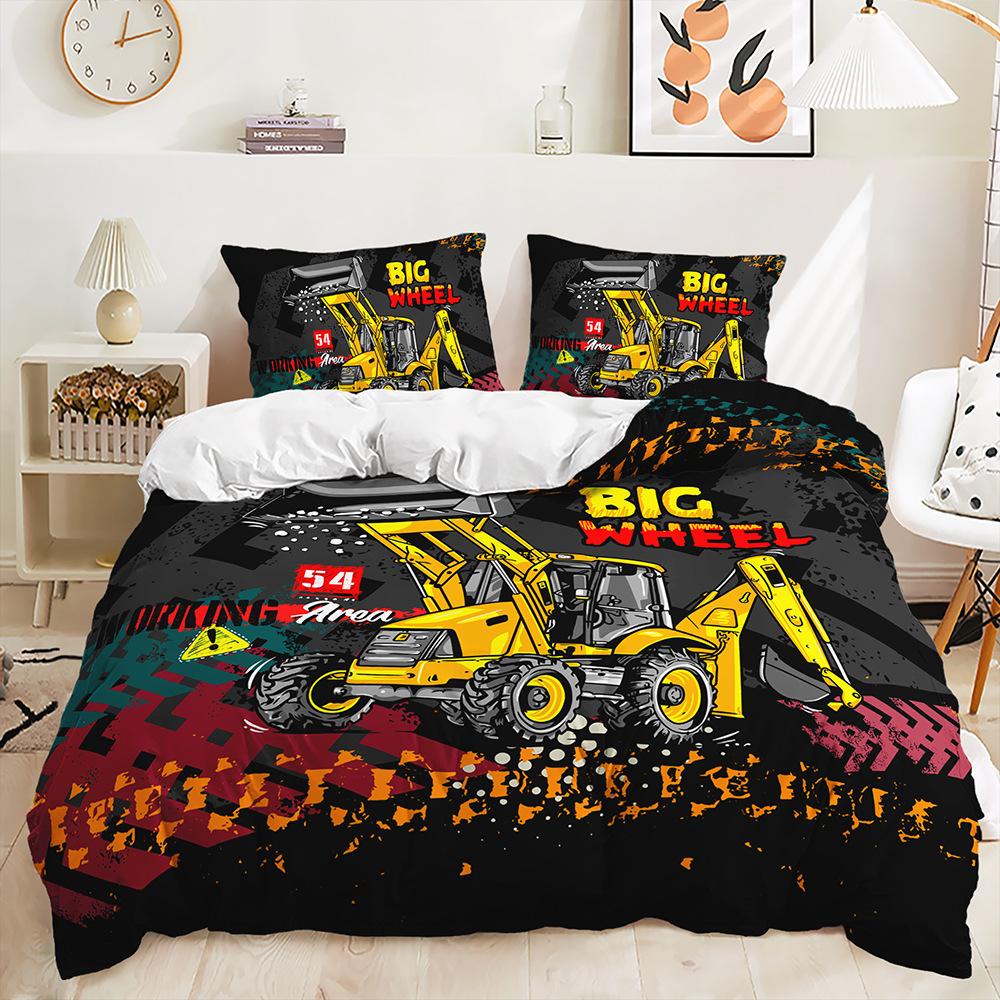 Three-Piece Construction Vehicle Excavator Quilt Cover Bedding Two-Piece Digital Printing