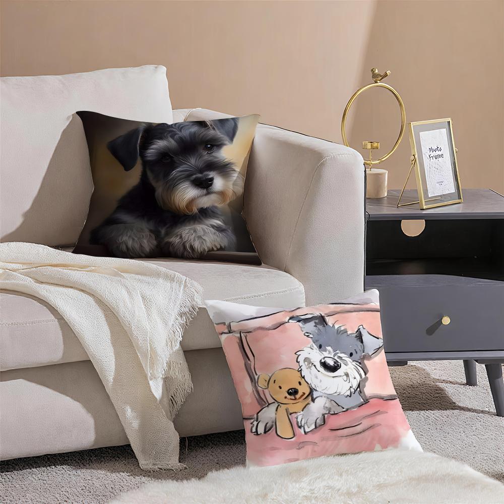 CUTE Miniature Schnauzeres Cushion Cover Pillowcase Short Plush Invisible Zipper Room Sofa Cushion Cover