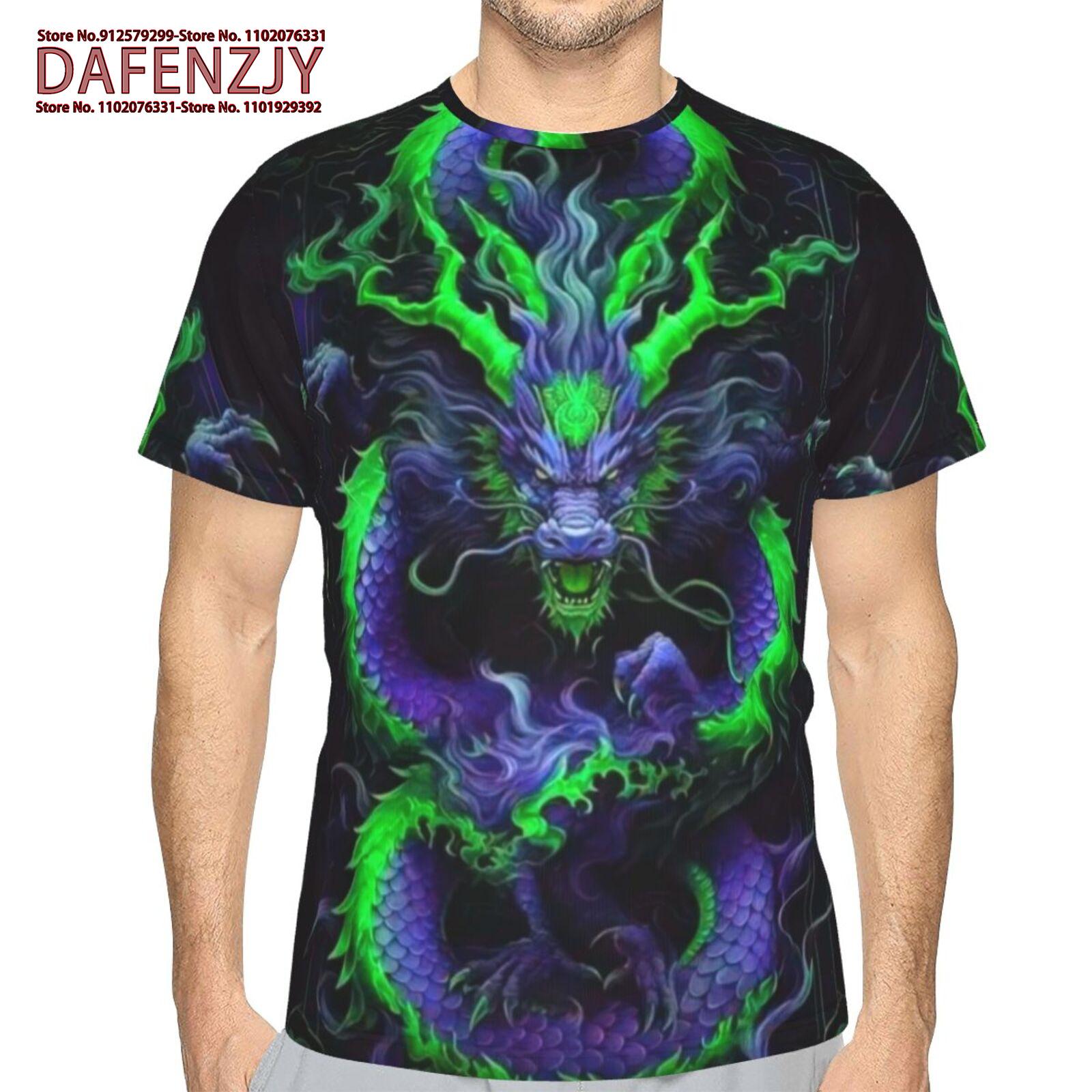 

Новая мужская футболка с коротким рукавом с принтом китайского дракона 3D, летняя повседневная футболка с изображением животных, модные уличные футболки-пуловеры S синий