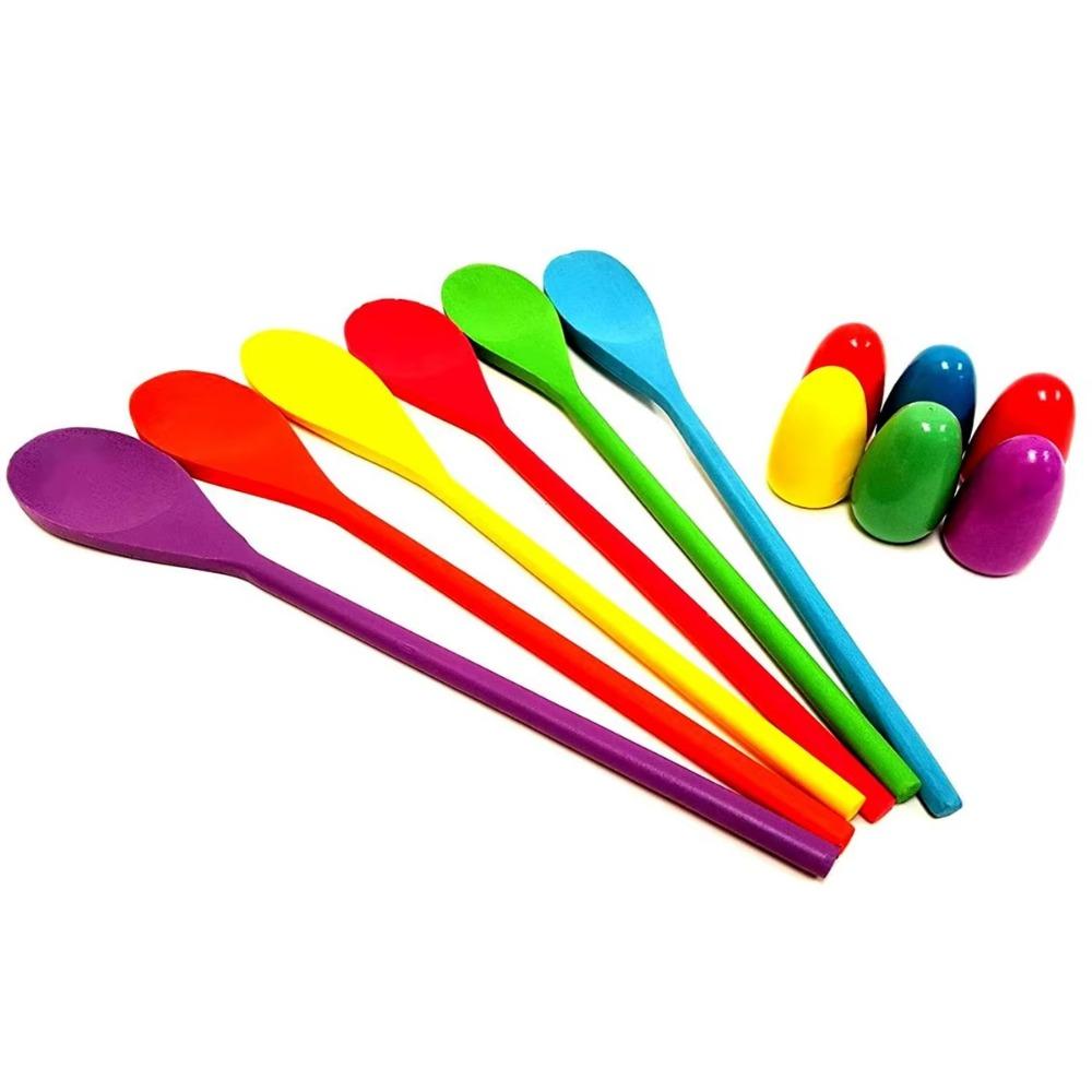 4/12PCS Wooden Egg Spoon Race Game Small Balls Montessori Early Learning Relay Balance Training Gift Presents Egg Race Game