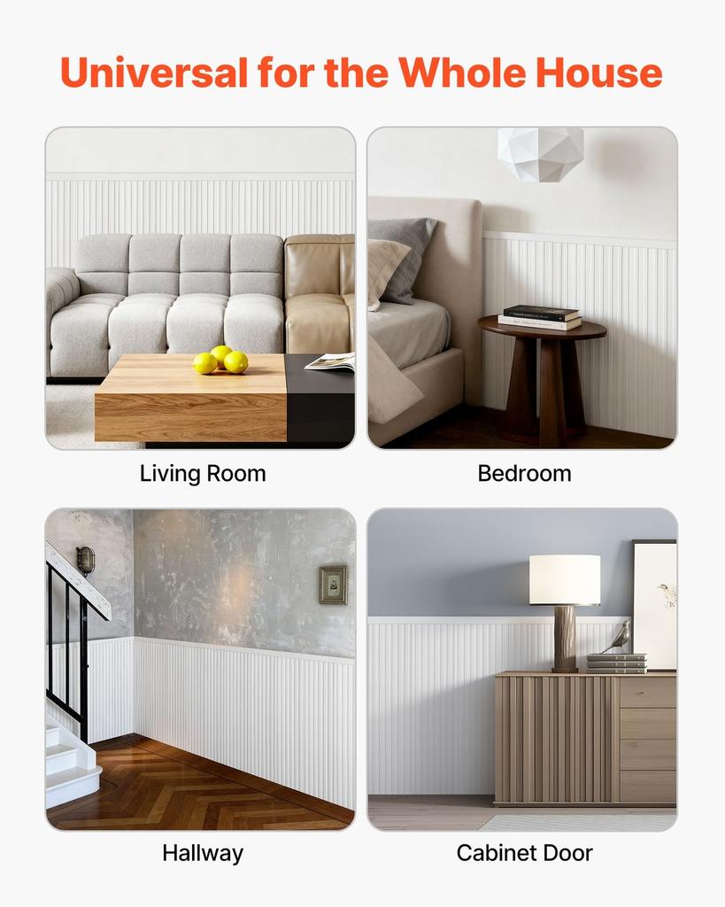 Wall Molding Kit, Wainscoting Panels, Lightweight Paintable Polystyrene, Easy To Install, Wide & Narrow Accent Wall Trim for Interior Décor Living