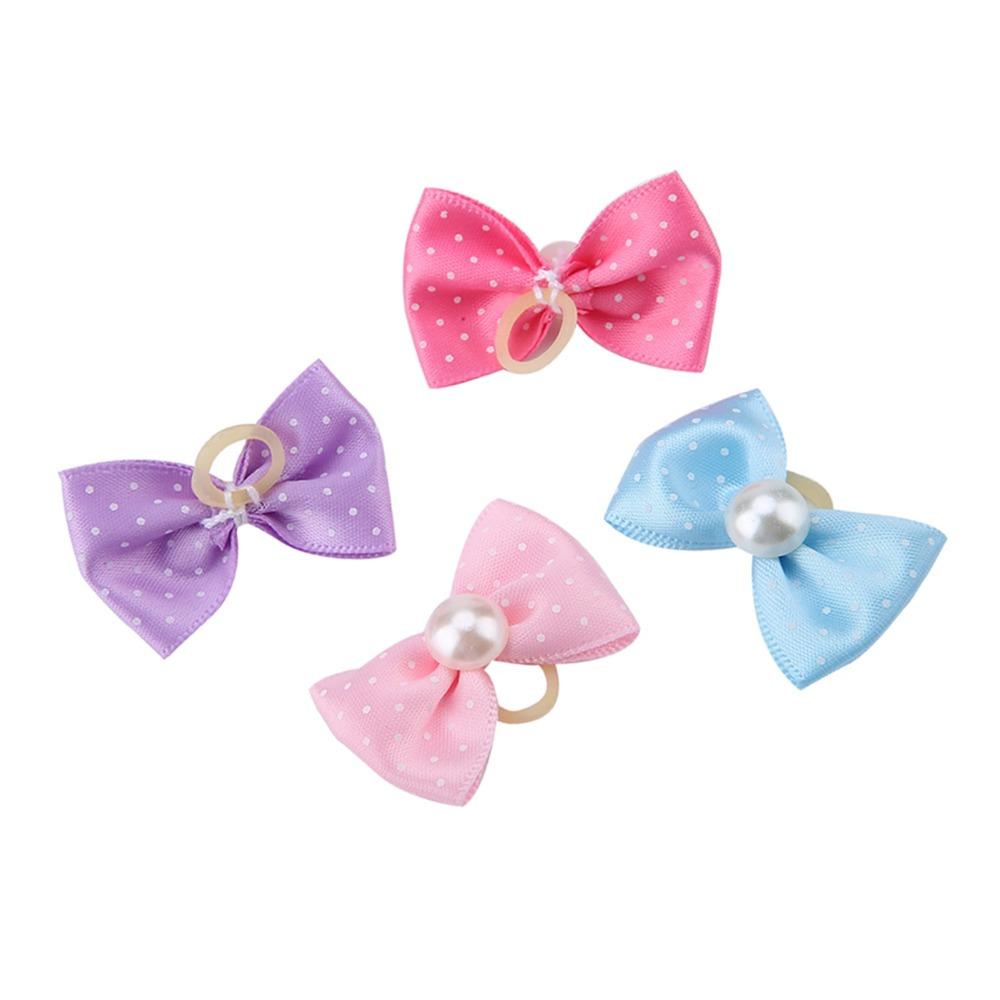 20pcs Elastic Band Pet Pearl Hair Ties Polka Dot Pattern Dog Bow Hair Bands  Daily Decoration