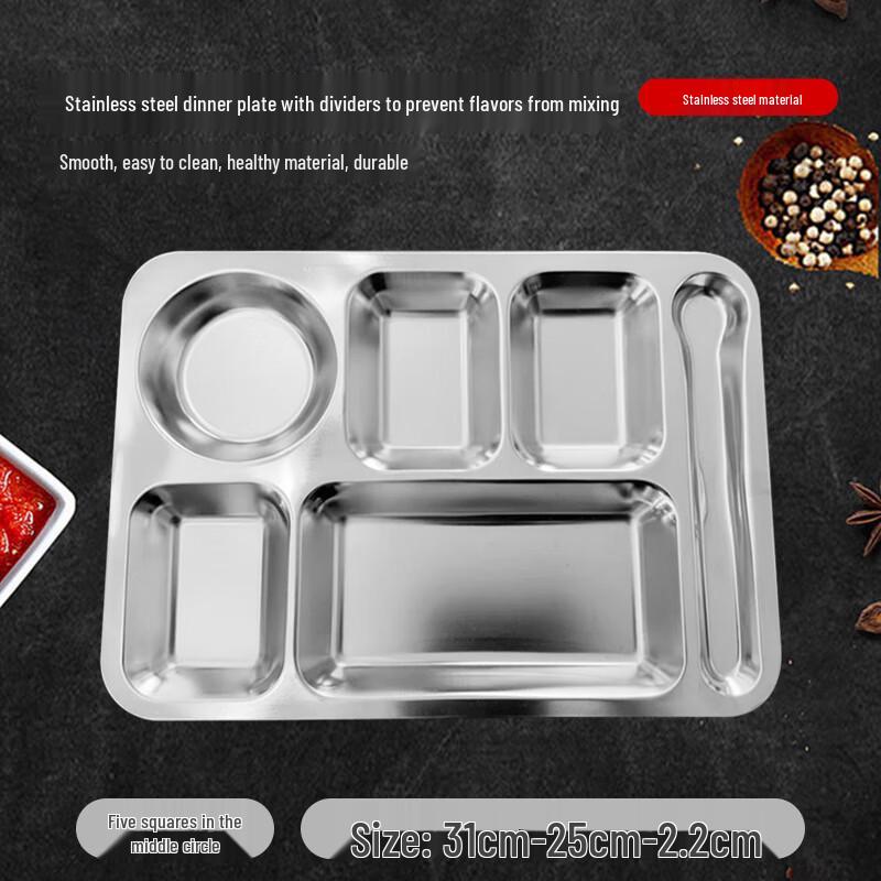 201 Stainless Steel 5-Compartment Deep Meal Tray