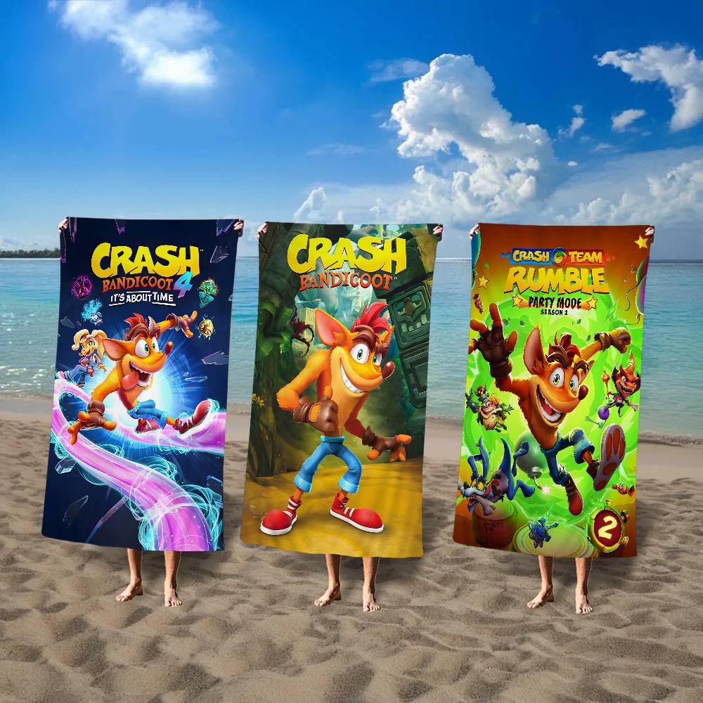 Video Game C-Crash B-Bandicoot Beach Towel Bath Towels for Girl Microfiber Quick Dry Custom Sand Free Beach Yoga Spa Gym Pool
