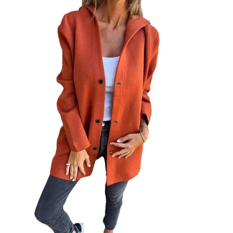 Women Solid Color Hooded Single Breasted Casual Jacket
