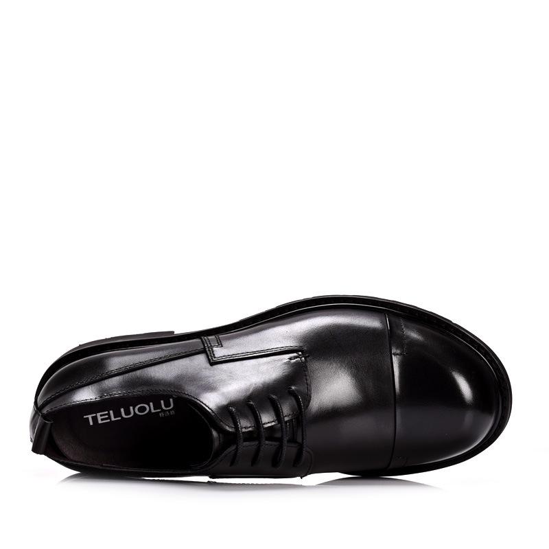 Men's Genuine Leather Low-Top Business Casual Lace-Up Shoes with Thick Sole and Round Toe