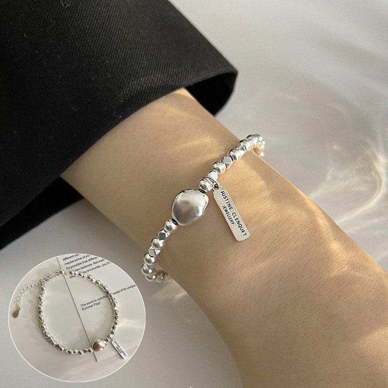 Korean Style S925 Silver Plated Retro Graffiti Patchwork Bangle - Women's Hip Hop Fashion Trend Bracelet