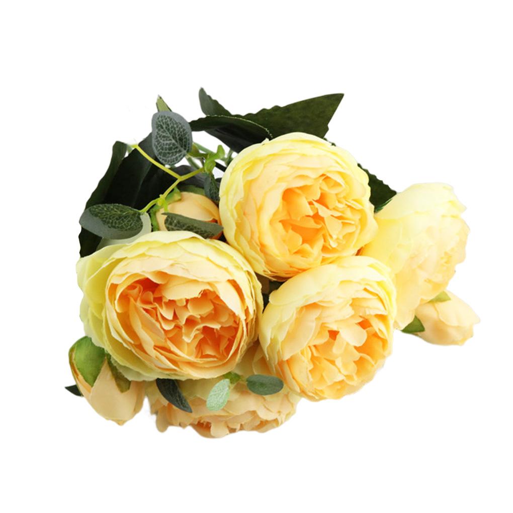 Künstliche Pfingstrosen, Seidenblumen, fünfköpfiger Blumenstrauß, Kunstrosen für Party, Vase, Hochzeit, Tischdekoration