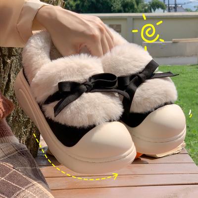 Bottes d'hiver chaudes à nœud papillon pour femme, bottes de neige antidérapantes à semelle épaisse en fausse fourrure, bottines à enfiler à semelle souple en peluche