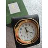 Used SEIKO Emblem AlaRM Travel Clock, Table Clock, Genuine Leather, Gold, With Beautiful Box, Operation ConfiRMed