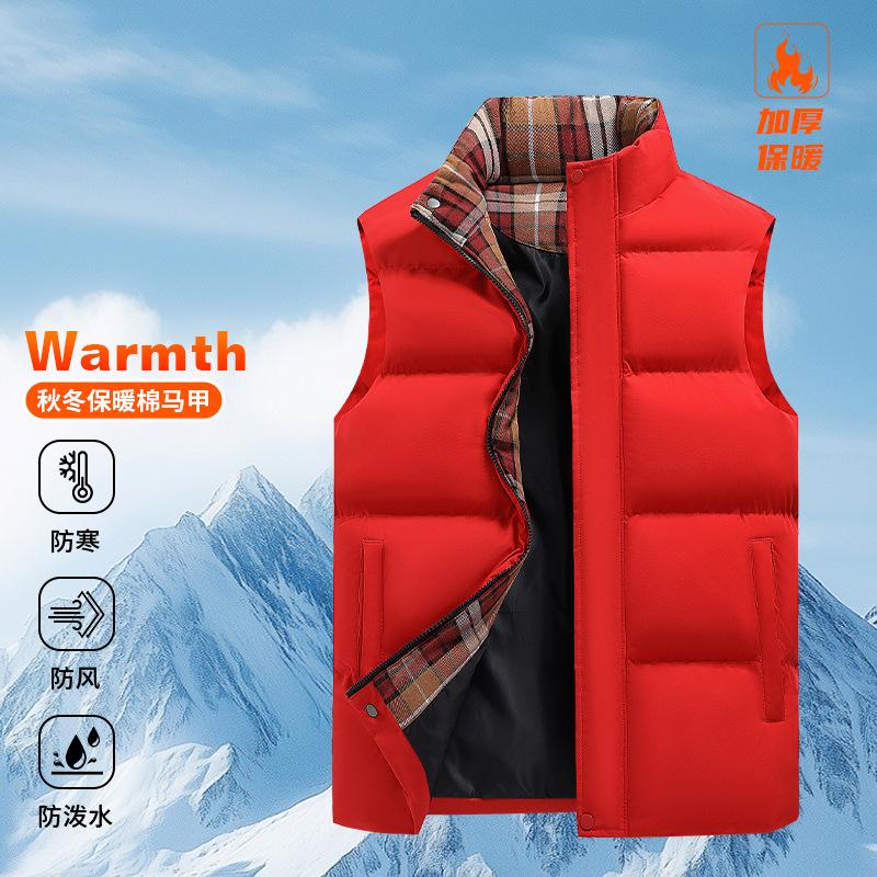 2025 Autumn and Winter New Fashion Color Matching Cotton Clothes Vest Thickened Warm Men's Stand-up Collar Vest Vest