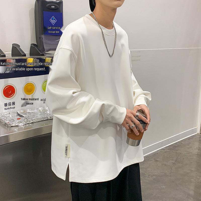 NASA Men's Trendy Long Sleeve Spring/Autumn Hoodie - Plus Size Heavyweight T-Shirt with Velvet, Solid Color, Loose Slit Design.