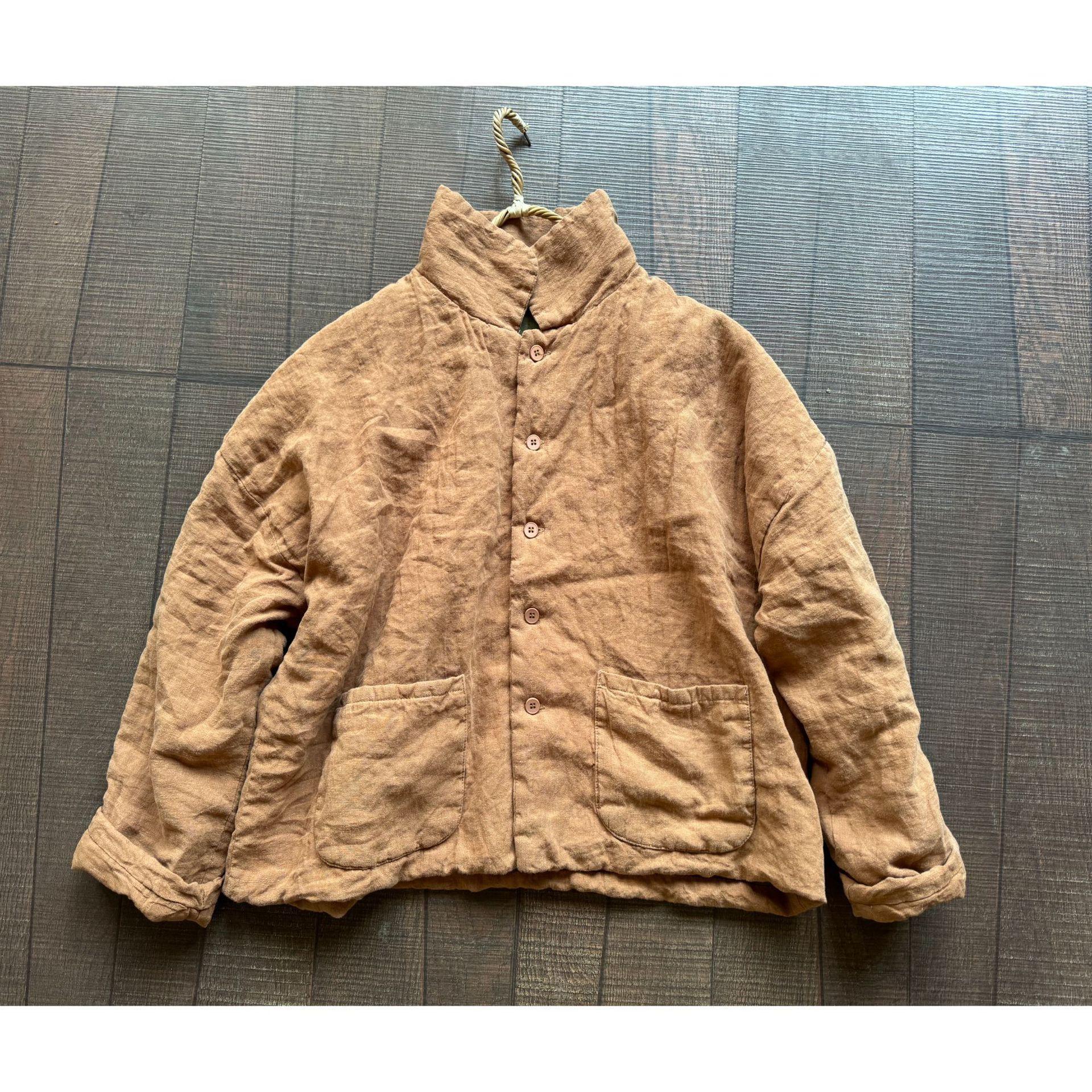 

Johnature Женское зимнее пальто в китайском стиле с карманами на пуговицах, с длинным рукавом и отложным воротником, однотонное женское One Size