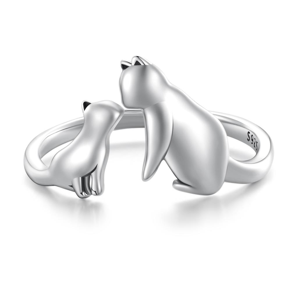 WOSTU Solid Pure 925 Sterling Silver Cute Cat Finger Ring for Women Girl Band Rings Party Jewelry Gift For Girlfriend CQR341