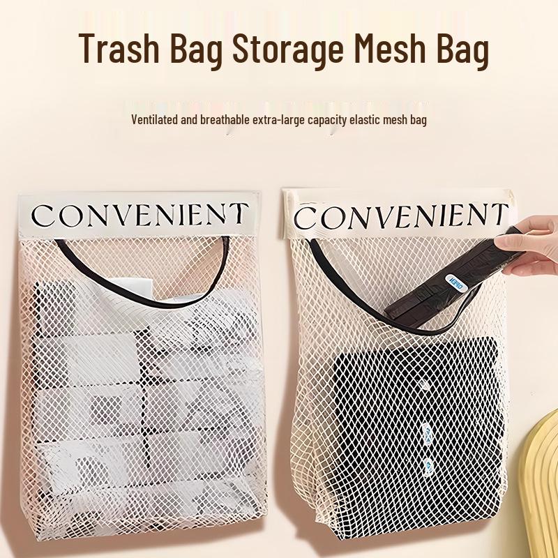 Wall-Mounted Mesh Kitchen Storage Bag - Large Opening, High Capacity Hanging Organizer