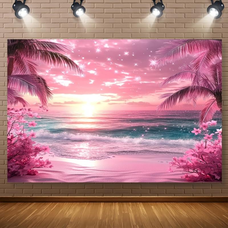 Tropical Beach Sunset Scenery Tapestry Durable Polyester Fiber Wall Hanging for Party Wedding Home Decor 100X70CM