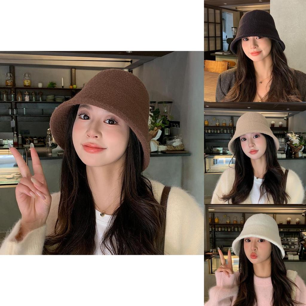 Fall Winter Solid Color Bucket Hat For Women Sun Protection Warmth Casual Korean Fashion Accessory