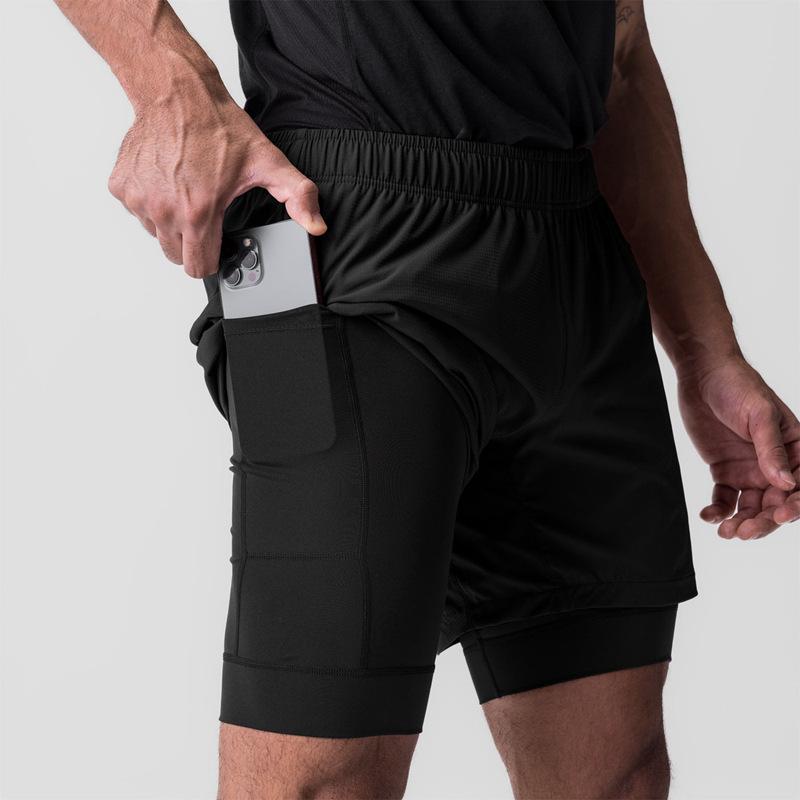 Shorts masculinos de verão, cor sólida, grandes, simples, casual, de secagem rápida, para corrida, esportivo, solto, 2 em 1, para academia, treinamento, shorts elásticos