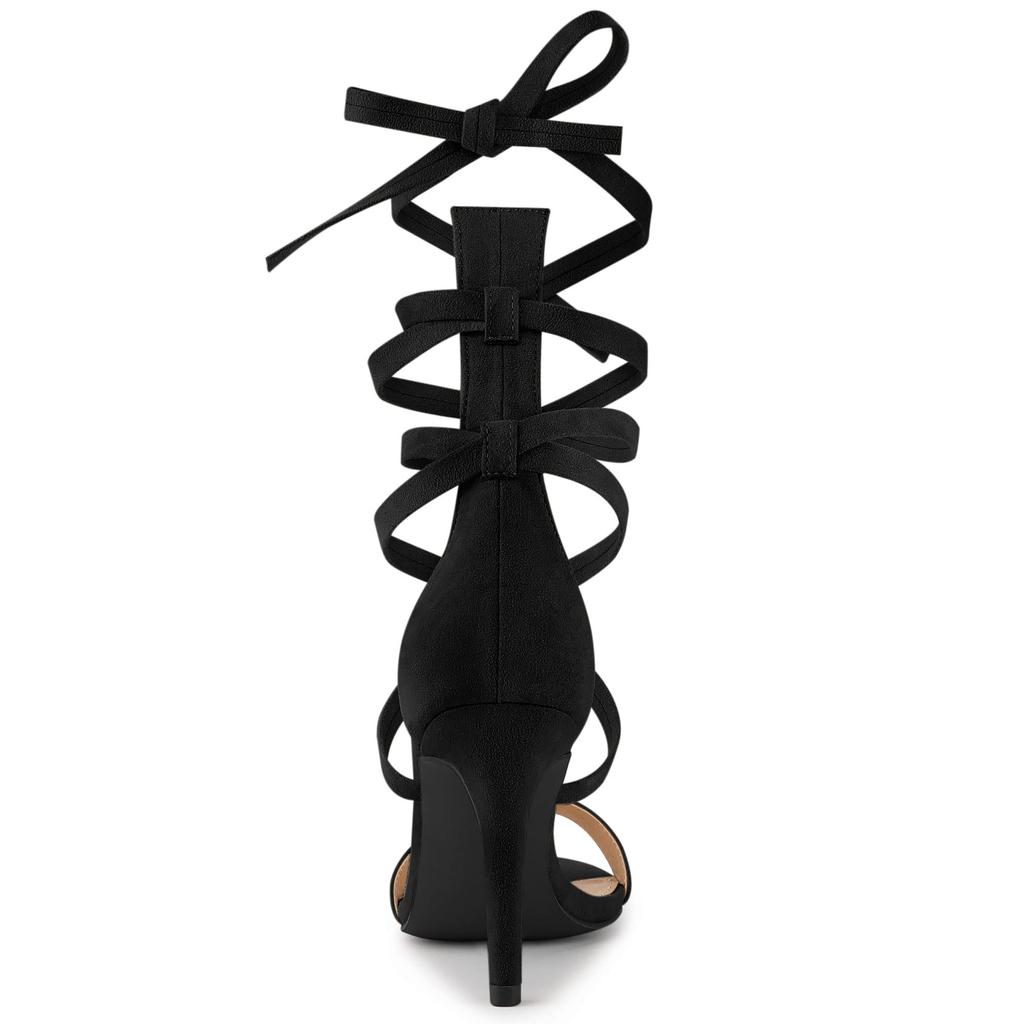 Allegra K Lace-Up Sandals, Open Toe, Stiletto Heel, Women's, Black, Size 25.5cm