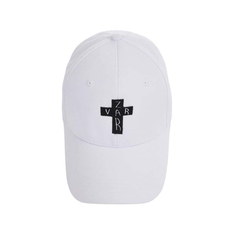 VARZAR Black Cross Logo Overfit Buckle Cap White