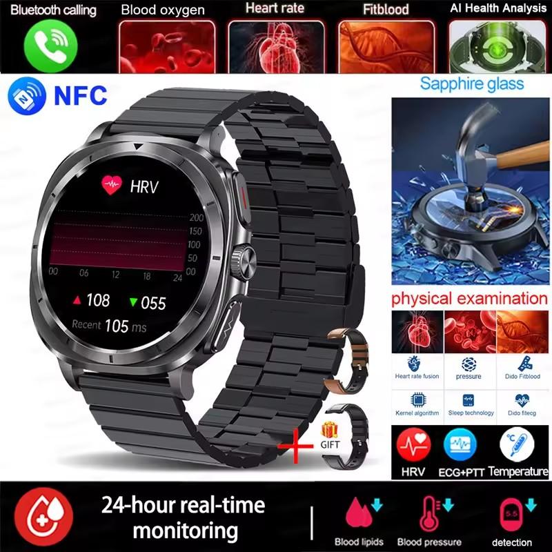 2025 Fashion New Expert Level Health Smart Watch Men ECG+PPG Laser Monitor Uric Acid Blood Fat Blood Pressure NFC HD Call Watch