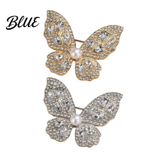Faux Pearl Rhinestone Brooch Women Three-Dimensional Butterfly Design Pin