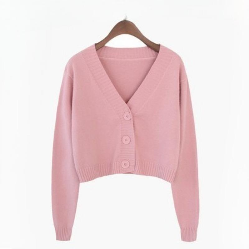Fashion Short High Waist Long Sleeve Collar Women's Knit Cardigan Sweater Coat for Autumn Winter
