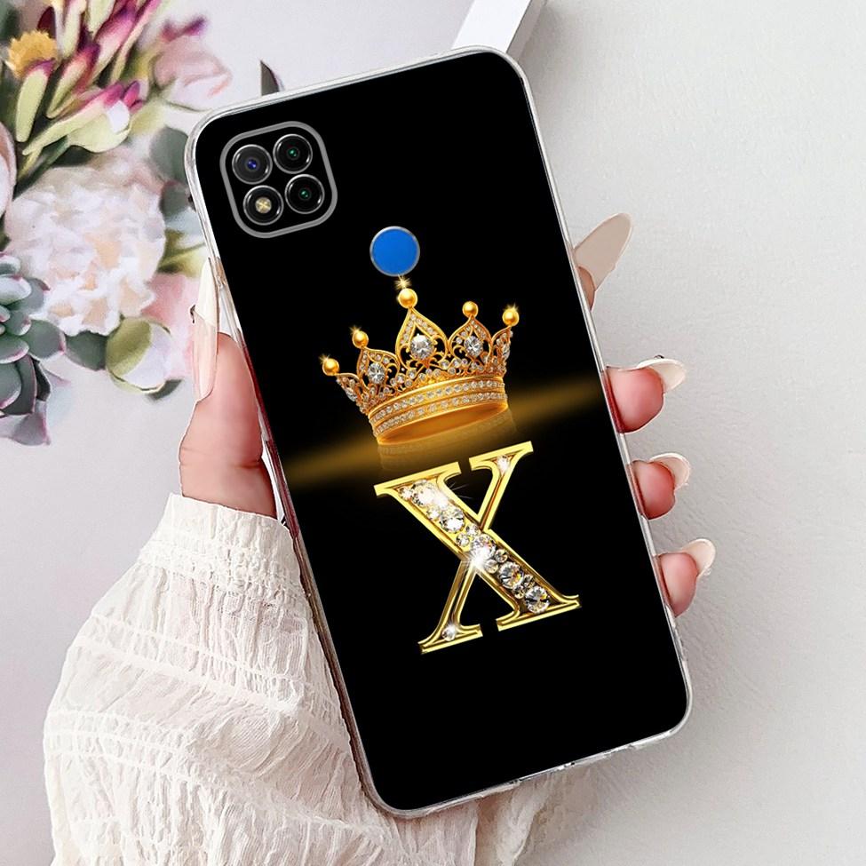 Clear Casing For Redmi 9C NFC Cover Redmi 9C Case Transparent Fashion Luxury A-Z Letters Crown Soft TPU Phone Case