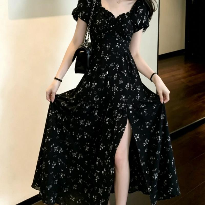 Huge good-looking, beautiful, especially beautiful, small skirt, summer new French floral chiffon dress, long dress.