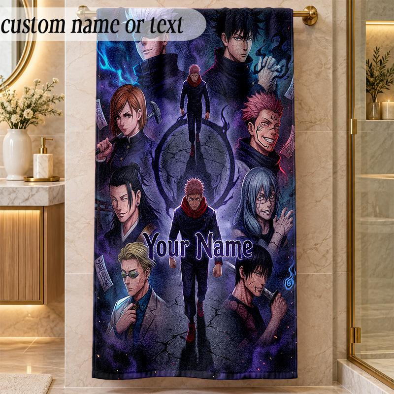 Beach TowelJujutsu Kaisen Custom Name Text Personalized Soft Towel for Beach Pool Indoor Home Decor Gift