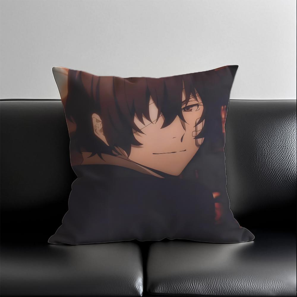B-Bungo Stray Dogs Pillow Case Anti-Dustmite Pillowcase Invisible Zipper Silky Short Plush Sofa Cushion Cover