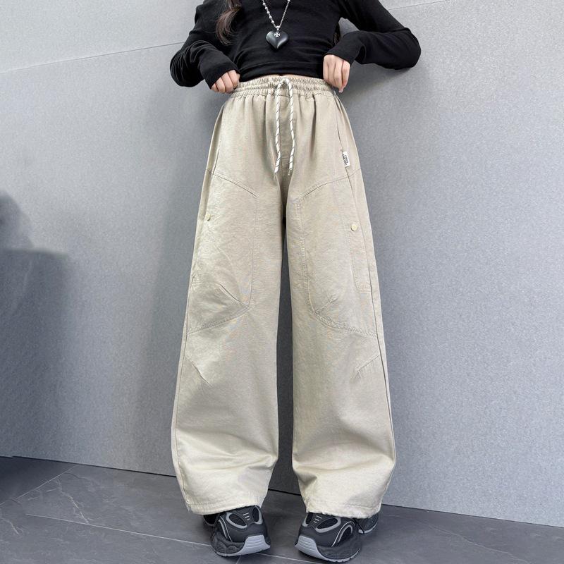 2025 Girls' Autumn Scimitar Cuffed Sweatpants - Casual, Medium and Large Sizes for Spring/Autumn