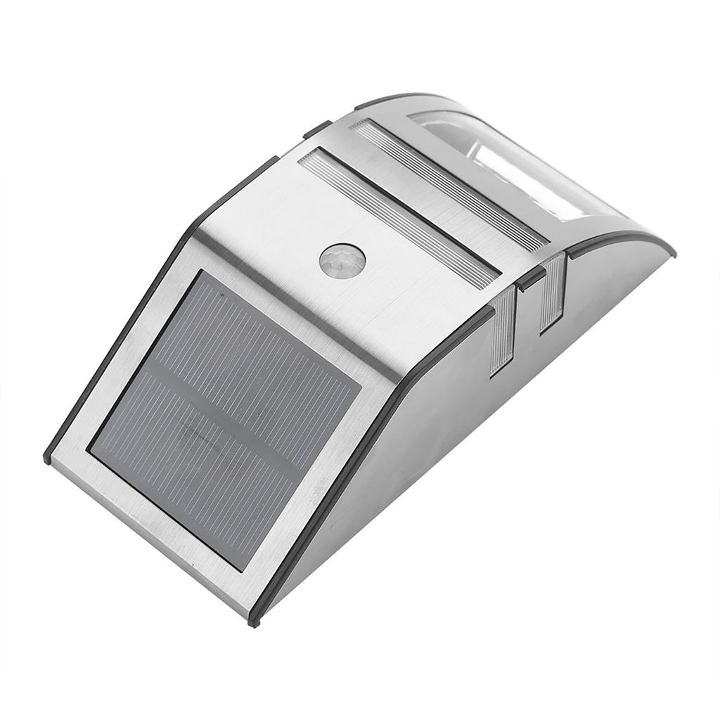Solar Powered PIR Motion Sensor 2 LED Path Wall Light Garden Security Lamps Silver Pure White