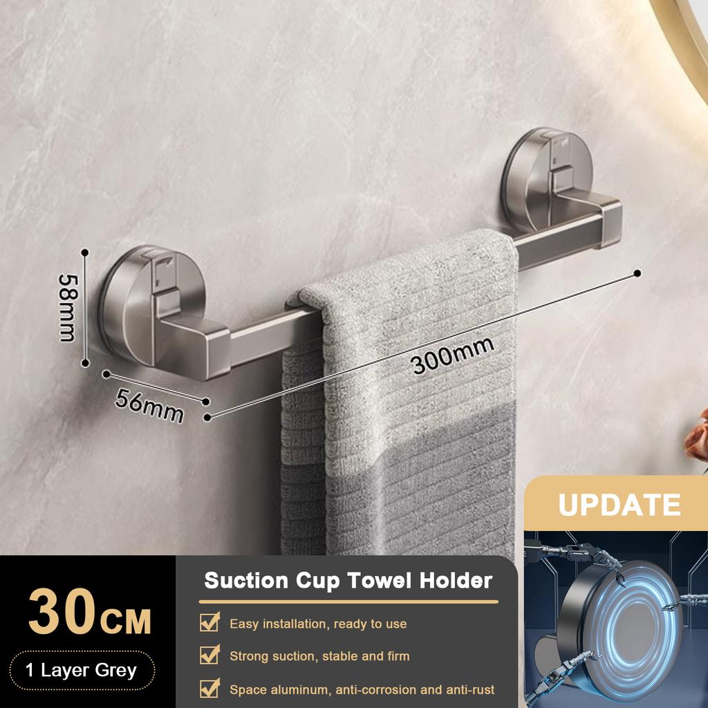 Suction Cup Bathroom Hand Towel Rack Holder Wall Mount No Drill 30/40/50cm Towel Bar Double Bar 2 Tier Apartment Space Saving