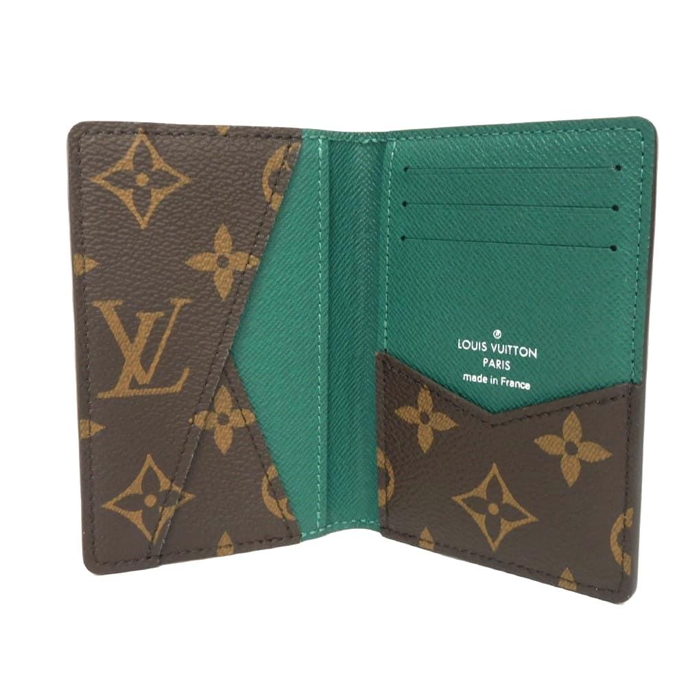 Used 12564 Organizer de Poche M12829 7946 Current Bifold RFID IC Monogram Macassar Excellent Condition Borneo Green