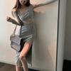 Summer Korea Fashion Knitted Suit Women Office Lady 2 Piece Set Thin Knit Crop Tops + Midi Slim Skirts Y2k Set Tracksuit