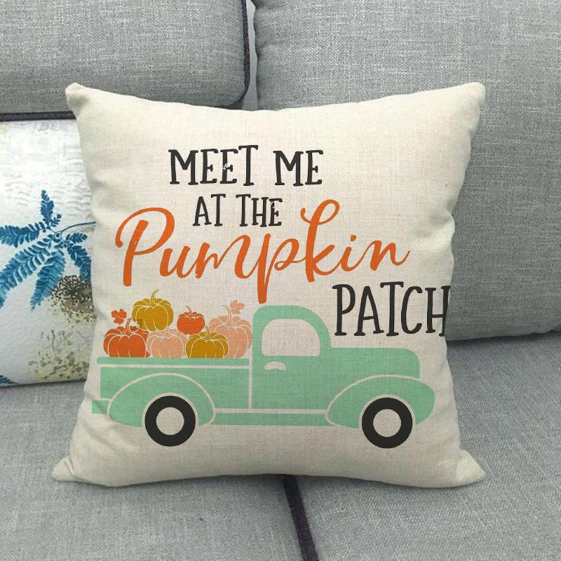 Autumn Thanksgiving Pumpkin Truck Digital Printing Short Plush Pillow Covers For Car Sofa Office Cushion Cover Home Goods