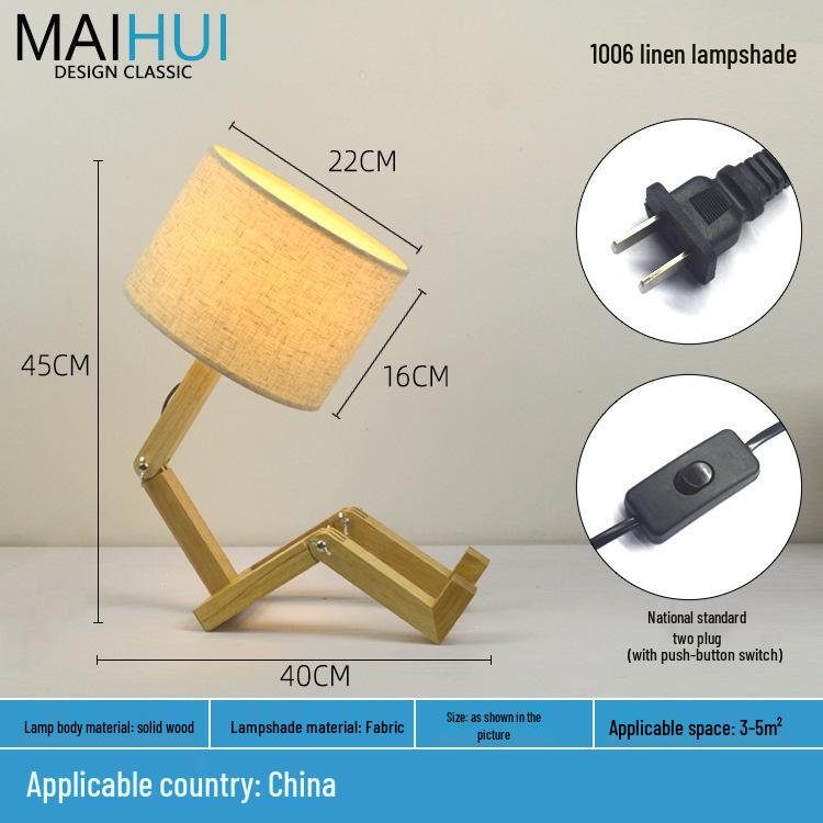 Nordic Solid Wood LED Bedside Night Light - Robot Table Lamp