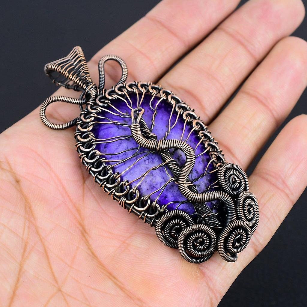 Charoit Handgefertigter Edelstein Anhänger, 999 Kupferdraht Umwickelter Anhänger Antikschmuck, Für Verlobungsgeschenk