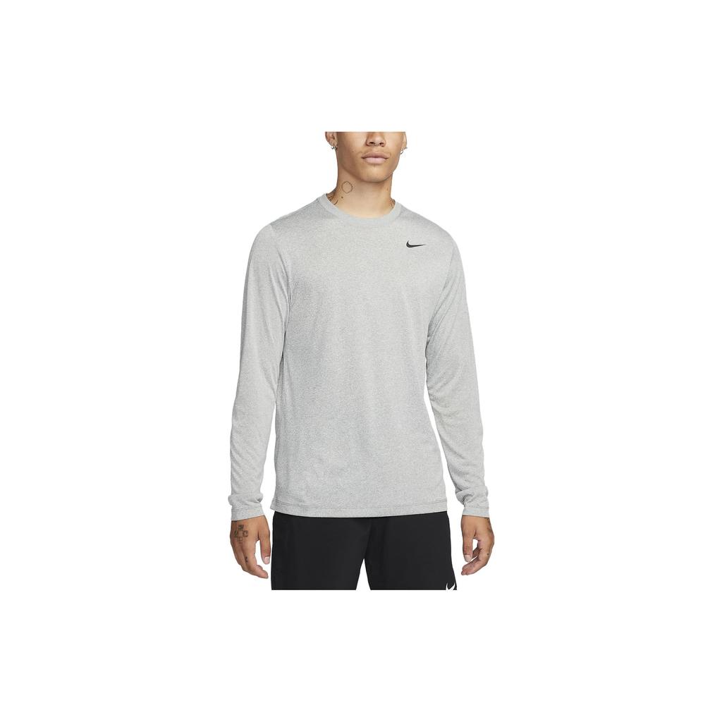 Nike Dri-FIT Legend Logo Print Comfort Crew Neck Long Sleeve T-Shirt Men Tops Gray DX0993-063